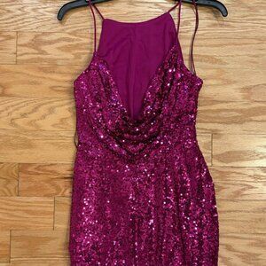 Badgley Mischka - Sequin Cowl Back Cocktail Dress (fuchsia) Women's Dress Size